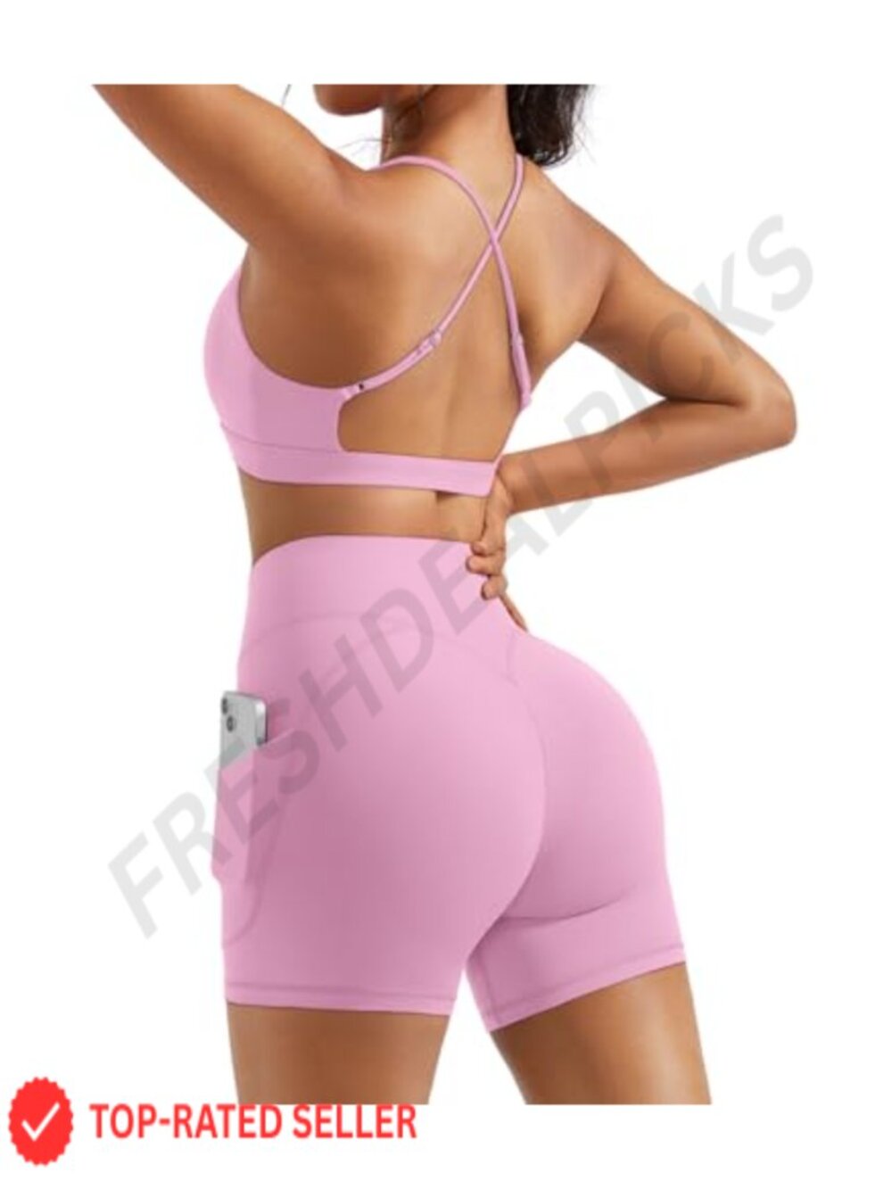 OMKAGI 2 Piece Workout Set Sports Bra and Shorts with Pockets Yoga Gym